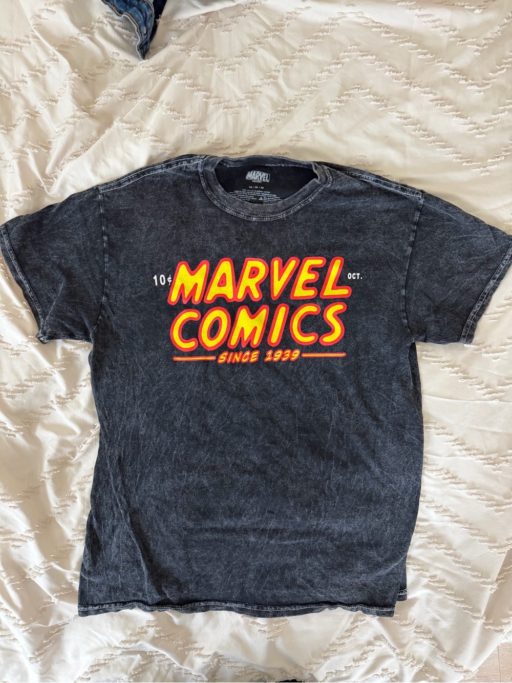 Marvel Black Mineral Wash Tee with Red and Yellow Logo